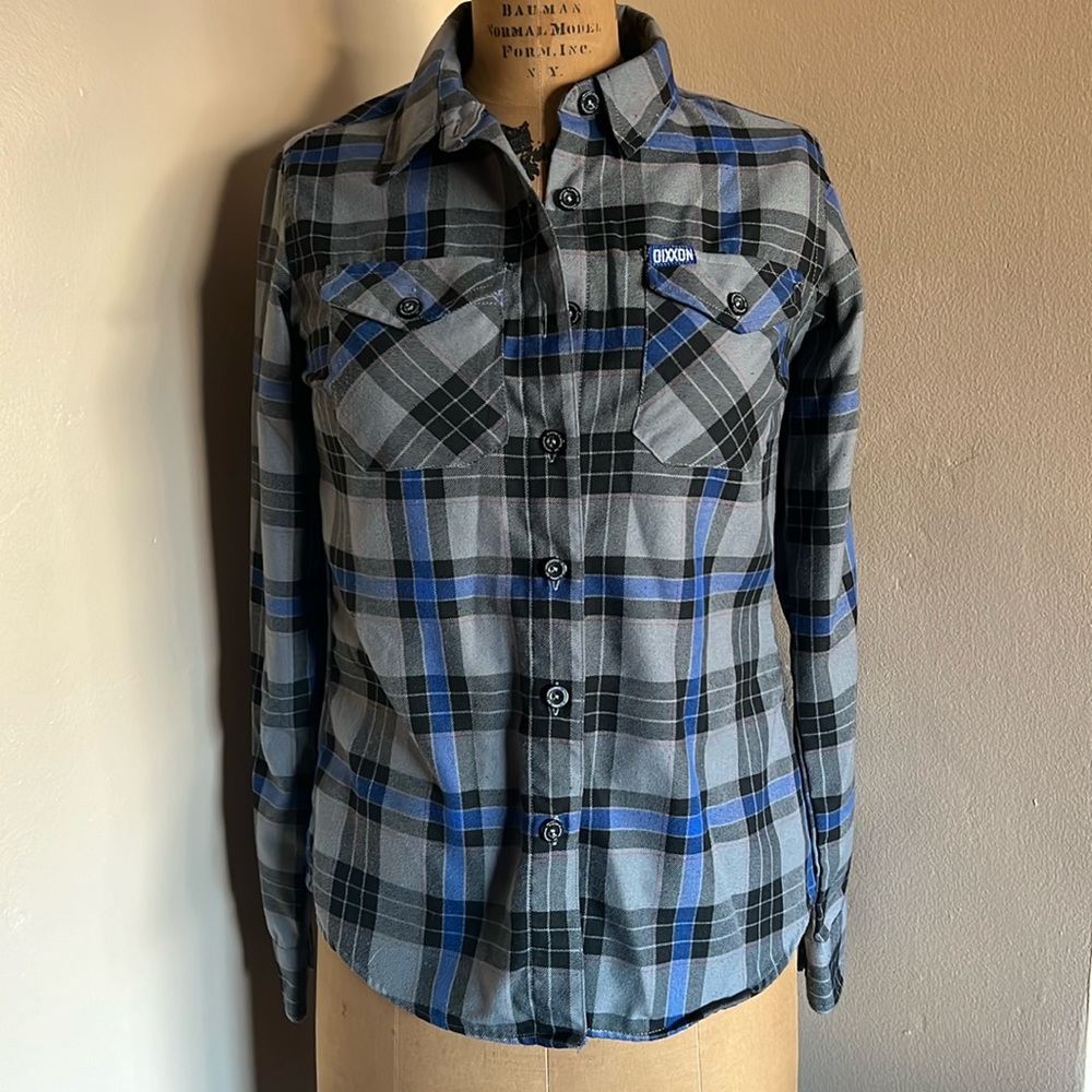 Dixxon Women’s shoreman grey blue black  button down Small